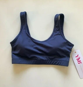 NWT! YMI Performance Sz S Scoop Neck Scoop Back Padded Sports Bra Navy - Picture 1 of 3