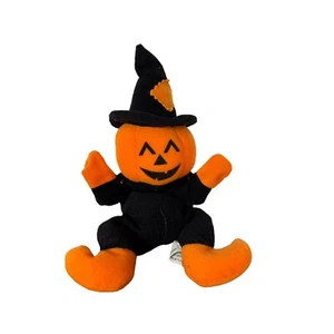 Vintage Halloween Bean Bag Plush Halloween Pumpkin Face Black Hat & Body - Picture 1 of 7
