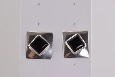 Aretes Navajo Albert Mac Cabe plata de ley 19 mm x 19 mm ónix 925 poste Foto 1 de 4