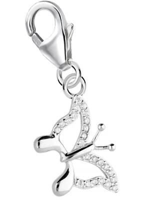 Charm Anhänger Silber Schmetterling mit Zirkonia 925 Sterling Armband Karabiner - Bild 1 von 3