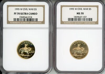 1995-W $5 GOLD CIVIL WAR NGC PR70 PF70 & MS70 2-COINS SET Older Holders - Image 1 of 2