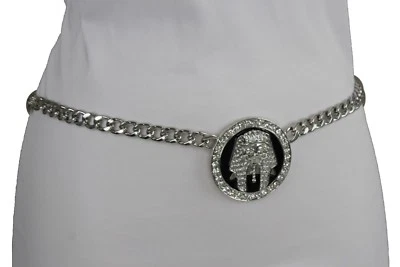 Women Silver Metal Chain Narrow Belt Hip Waist Pharaoh King Charm Buckle M L XL - Image 1 of 4