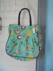 TAG borsa blu stampa vintage tessuto cotone pesante TOTE manici ecopelle NUOVA - Foto 1 di 5