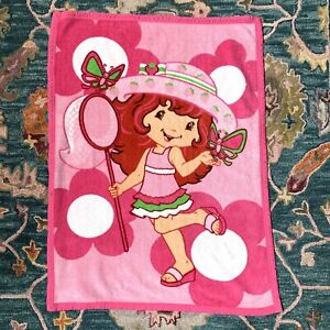 VTG Strawberry Shortcake Blanket Pink Red Plush Baby Toddler Butterfly 41”x 30”
