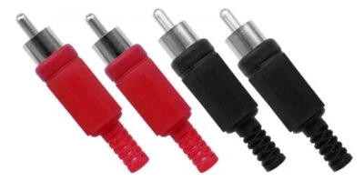 4 x RCA Phono Male Inline Cable Plugs Solder Connectors HiFi Audio Red Black - Image 1 of 2