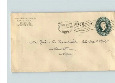 1895 stamped envelope, SCARCE Flag Machine cancel "C", BOSTON, Massachusetts - Image 1 of 2