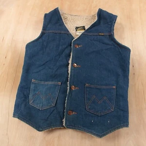 MAVERICK sherpa lined denim jean trucker vest YOUTH XL tag vtg 70s 80s usa made - Picture 1 of 5