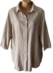 Brownstone Studio Womens Cotton/Linen Button Down Blouse Tunic Beige Size M - Picture 1 of 6