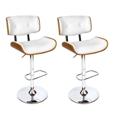 NNEDSZ Set of 2 Wooden Gas Lift Bar Stool - White and Chrome - Image 1 of 4