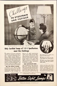 1938 I.E.S Better Lamps Vintage Print Ad Boy with Globe Help Eyestrain & Fatigue - Picture 1 of 1