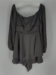 Lyaner Lantern Sleeve Romper Tie Back Square Neck Double Layer Ruffle L/14 Black - Picture 1 of 17