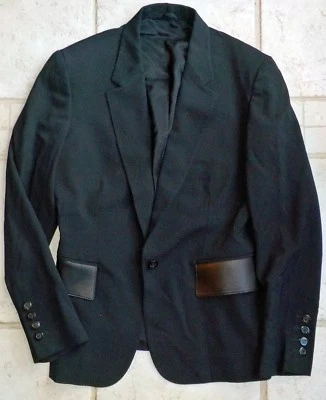 GUCCI черный шерсти одиночная кнопка блейзер кожи как отделка сделано в Италии EUR40 US10 - Изображение 1 из 4