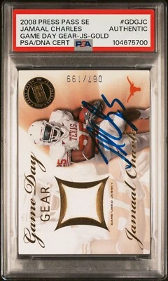 Jamaal Charles 2008 Press Pass Game Used Jersey Gold Rookie Card Auto PSA 67/199 - Image 1 of 2