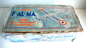 ANCIEN JOUET  "F-AL-MA"   AVION VOLANT DÉMONTABLE  MÉTAL ET TISSUS Lg 31 x 53 - Picture 1 of 11