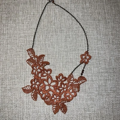 Gargantilla de ganchillo marrón naranja, cuello estilo boho, brazalete vintage, collar de otoño Foto 1 de 4