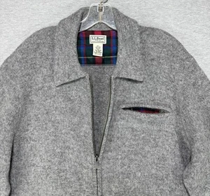 LL Bean 100% Shetland Wool Full Zip Sweater Mens XL Gray Plaid-Lined Pockets - Picture 1 of 15