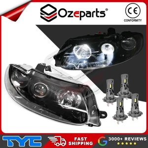Pair LH+RH Head Light Black Projector+ LED Globes For Holden Statesman WH 99~03 - Picture 1 of 5