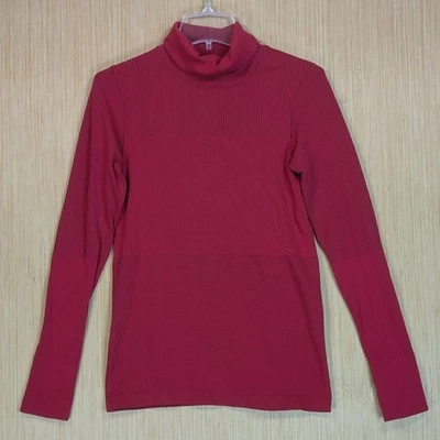 Top Athleta Rojo Rayas Sin Costuras Acanalado Cuello Tortuga Atletismo Para Mujer Mediano Foto 1 de 4