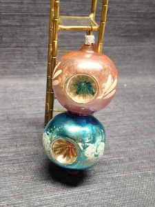 VTG 4"  DOUBLE TRIPLE INDENT REFLECTOR TEARDROP GLASS CHRISTMAS ORNAMENT  PINK - Picture 1 of 7