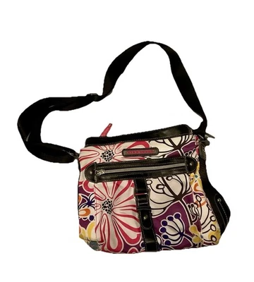 Lily Bloom Crossbody Purse Multicolored Pink With Black Trim 10.5"  - Image 1 of 4