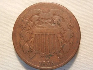1866 two cent piece old copper US coin - Picture 1 of 2