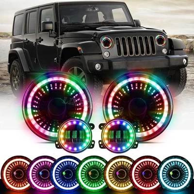 For Jeep Wrangler JK JKU 07-17 Combo RGB 7" LED Headlights 4'' Fog Lights Kits - Image 1 of 4