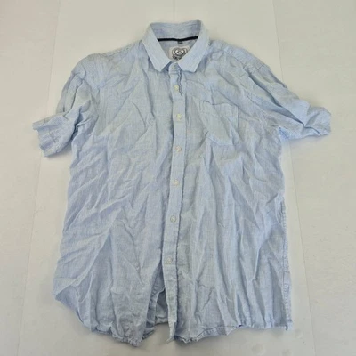 BOSTON CREW Shirt XL Blue Men's Linen Striped Button-Up Classic Summer - Image 1 of 4
