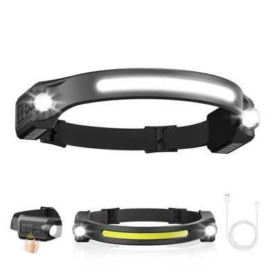 LED Headlamp Rechargeable, 2 XPE LED and COB LED Head Lamp, Head Flashlight f. - Image 1 of 4