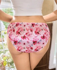 Womens Sweet Floral Glossy Stretchy Satin Sheen Panties CD TV Sissy Knickers S 8 - Picture 1 of 5