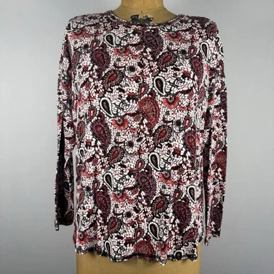 Top Westbound Petites PM Rojo Negro Cachemira Manga Larga Mezcla de Algodón Elástico Foto 1 de 4