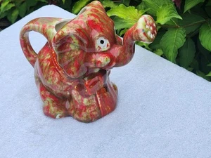 Elephant Watering Spinkling Can Ceramic Red Green Trunk/Spout Anthropomorphic - Picture 1 of 24