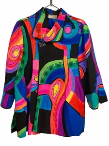 Vintage 1980 Yolanda Loreme Hand Painted Silk Vibrant Color Block Retro Costume - Picture 1 of 7