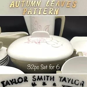 Taylor Smith Taylor Autumn Leaves 32pc Dinner Service Setting for 6 1950-54 USA - Picture 1 of 12