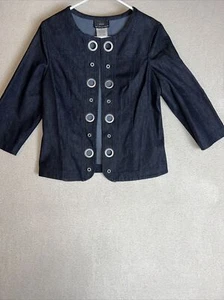 New York And Company Women's Denim Navy Blue Blazer Top Size Small - Picture 1 of 9