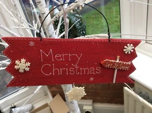 rustikales handgefertigtes Weihnachtsschild aus Holz rot & weiß...Frohe Weihnachten  - Bild 1 von 3