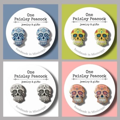 Pendientes Calavera de Azúcar-Tu Elección-Cuelga-Studs-Día de Muertos-Frostopía Foto 1 de 4