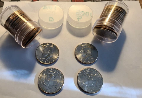 2001 P & D Kennedy Half Dollar BU US Coins 2 FULL Rolls Cover