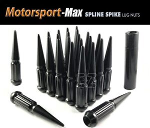 24 PC Solid Spline Spike Lug Nuts Kit | Black | 12x1.25 | for Infiniti Subaru