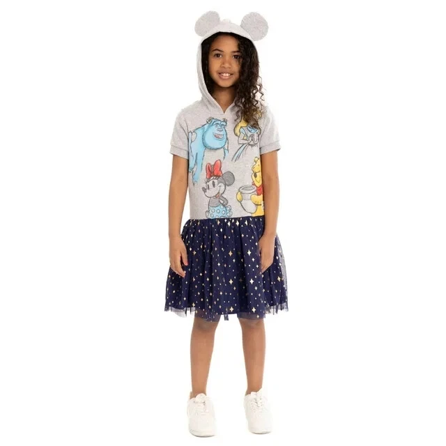 Disney Girls 100 Years Hooded Dress with Tulle Skirt Size 7-8