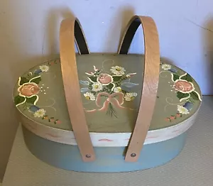 Caja de costura de madera vintage casa de campo arte popular floral pintado asas columpio - Imagen 1 de 12