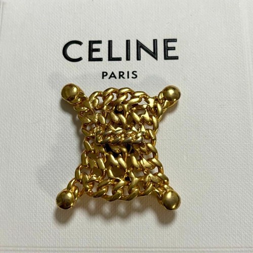 CELINE Spilla Motivo Magadam Catena Oro Vintage Usata