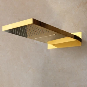 Cabezal de ducha de lluvia ultrafino de acero inoxidable dorado rectangular montado en la pared - Imagen 1 de 6