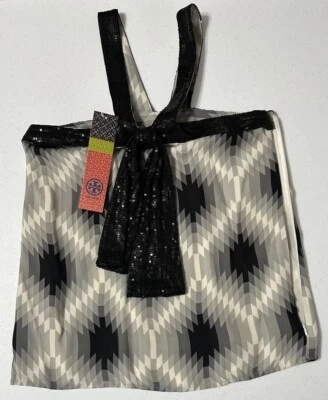 Tory Burch NWT Kate Print Betty Silk Sleeveless Lined Halter Top Sequins Bow 2 - Image 1 of 4