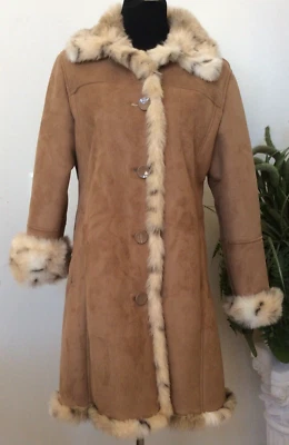 全新 Hilary Radley New York 女式枫木麂皮绒人造毛皮大衣 尺寸 M/M,199 美元 — 第 1/4 张图片