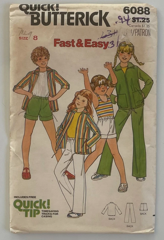 VINTAGE BUTTERICK #6088 GIRL'S SIZE 8 JACKET PANTS AND SHORTS PATTERN UNCUT - Image 1 of 4