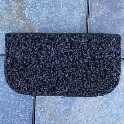 Cartera de mano vintage detallada negra con cuentas de seda 8,5”x7” *Leer Foto 1 de 4