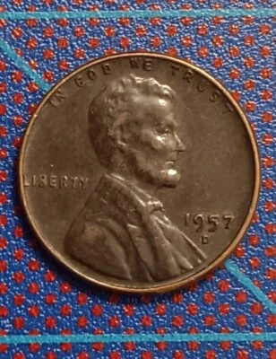 1957 D Lincoln Wheat Penny D mint, One Cent Coin beautiful dark brown rare color - Image 1 of 4