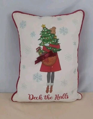 VTG Cynthia Rowley Velvet Duck Feather Christmas Throw Pillow Deck The Halls - Image 1 of 4