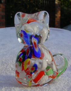 Clear Colorful Glass Kitty Cat Kitten Figurine Feline Decor