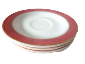 Vintage Pyrex Flamingo Pink Saucers Gold Rims 1950's Set of 4 - Picture 1 of 6